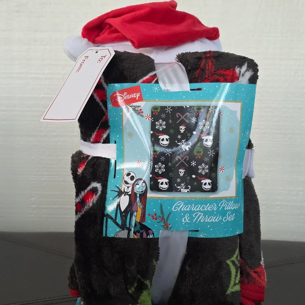 NWT: Disney Jack Skellington Holiday Plush & Throw Set in Black, White, and Red